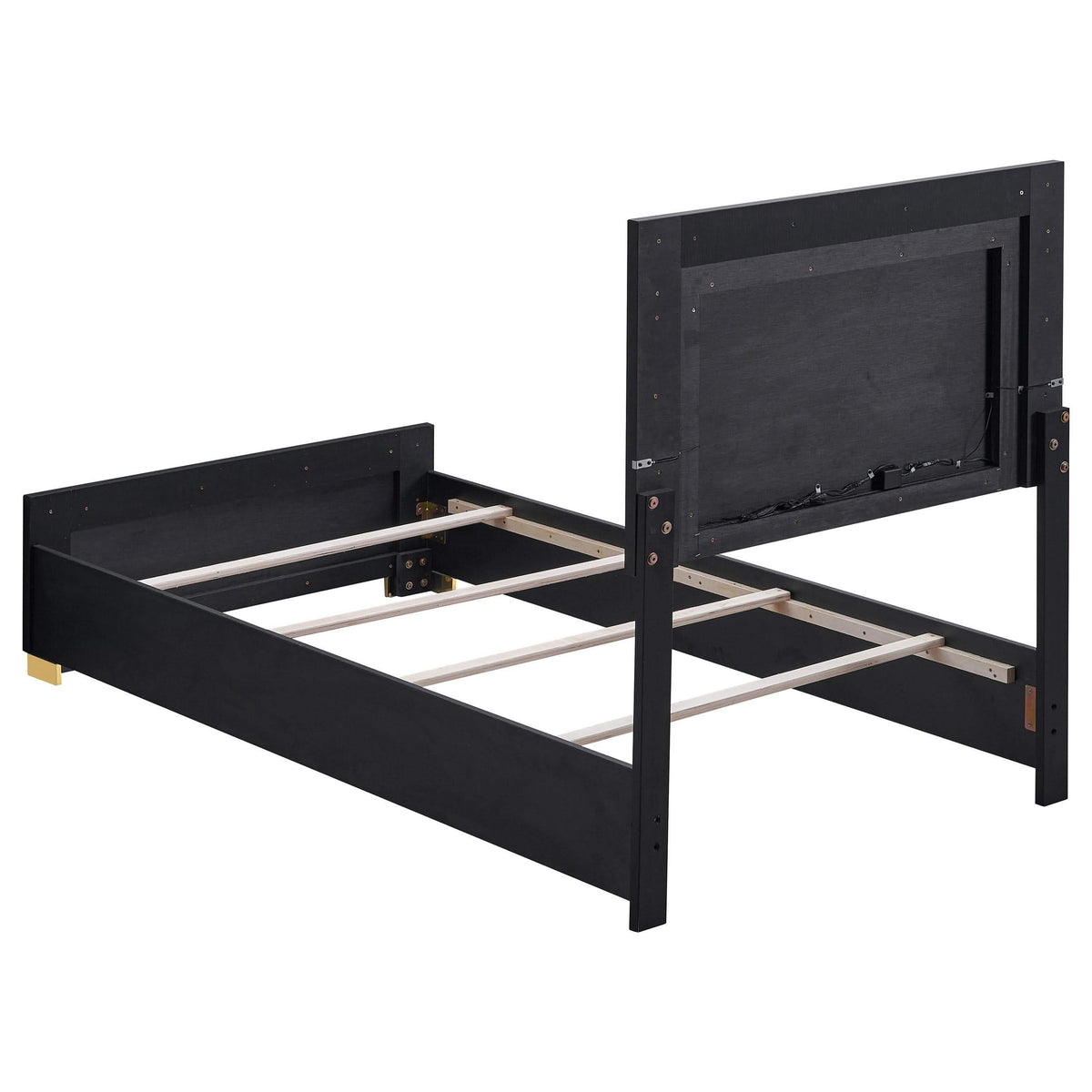Cama doble Marceline Wood con paneles LED, color negro