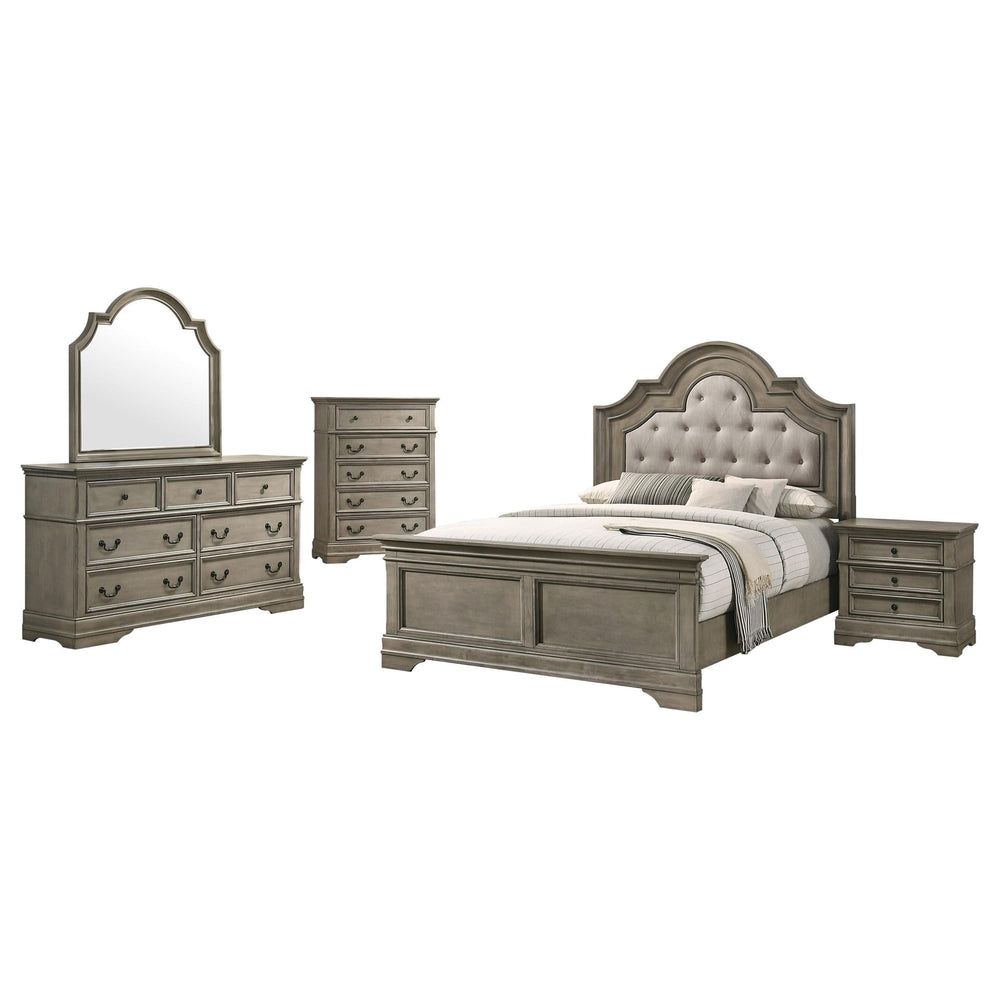 Juego de dormitorio Manchester Eastern King de 5 piezas en color marrón trigo