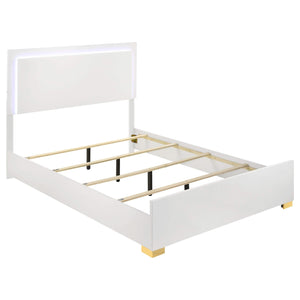 Cama Marceline Wood con panel LED completo, color blanco