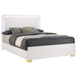 Cama Marceline Wood con panel LED completo, color blanco