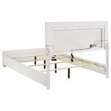 Cama Marceline Wood con panel LED completo, color blanco