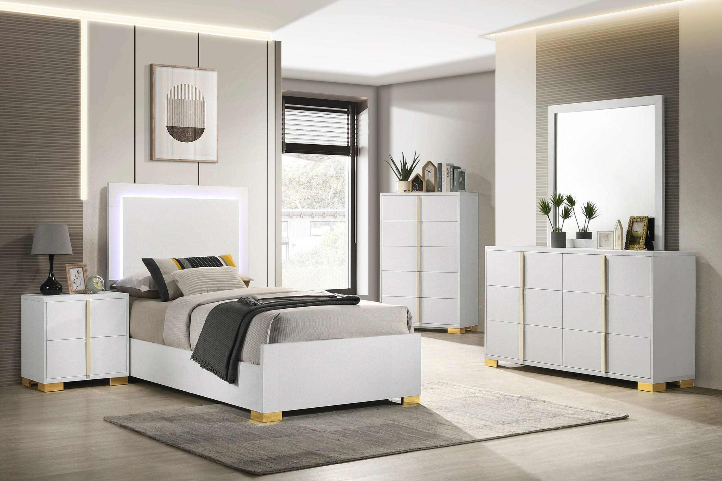 Juego de dormitorio Marceline de 5 piezas, color blanco