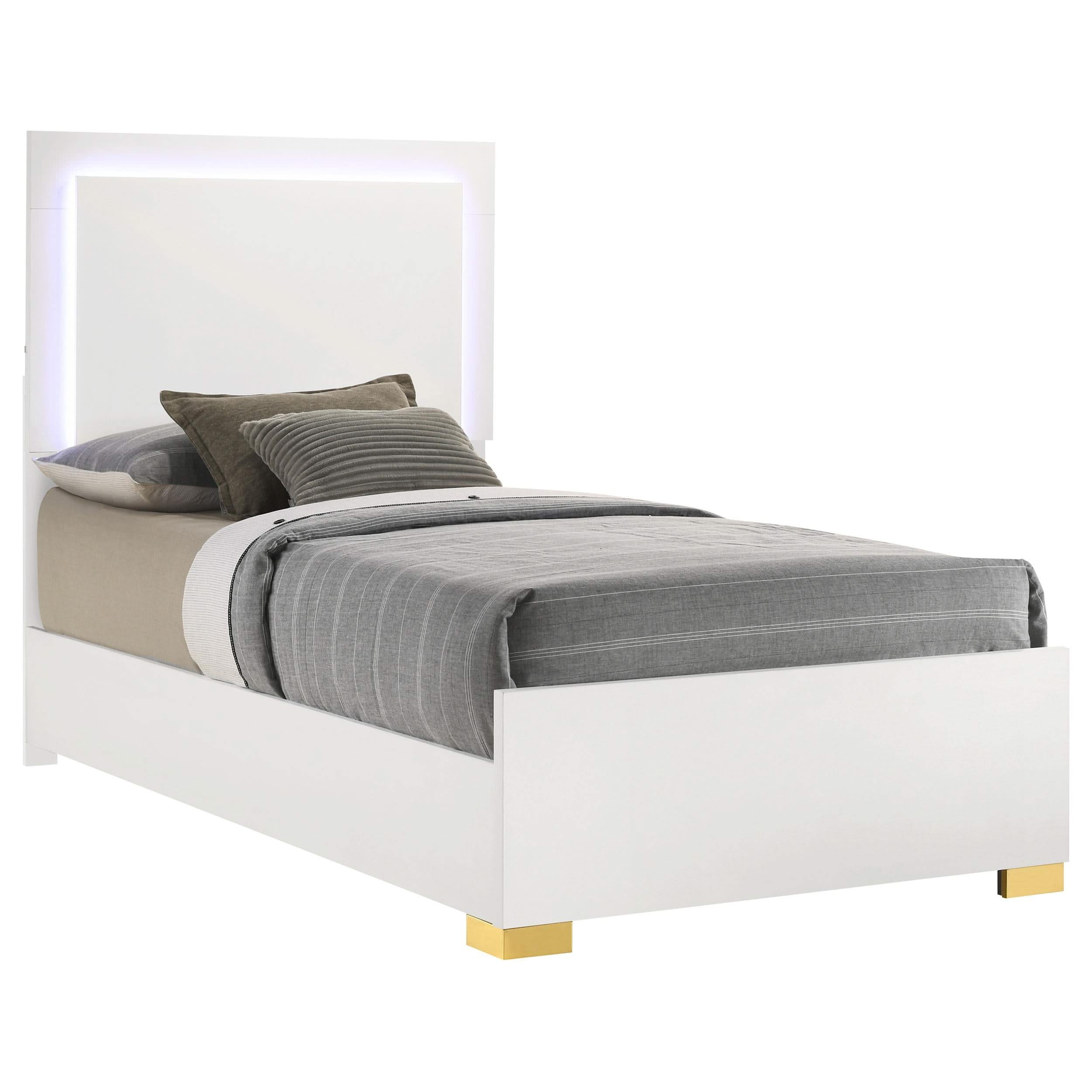 Marceline Wood Twin LED Panel Bed White