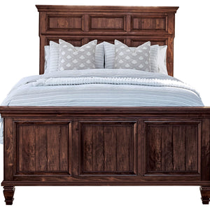 Cama Queen con paneles de madera Avenue Wood, color marrón bruñido y desgastado