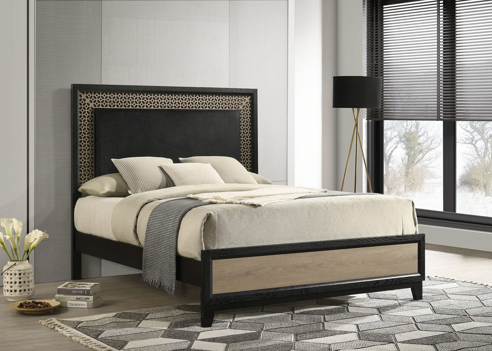 Cama Queen con paneles de madera Valencia, color negro