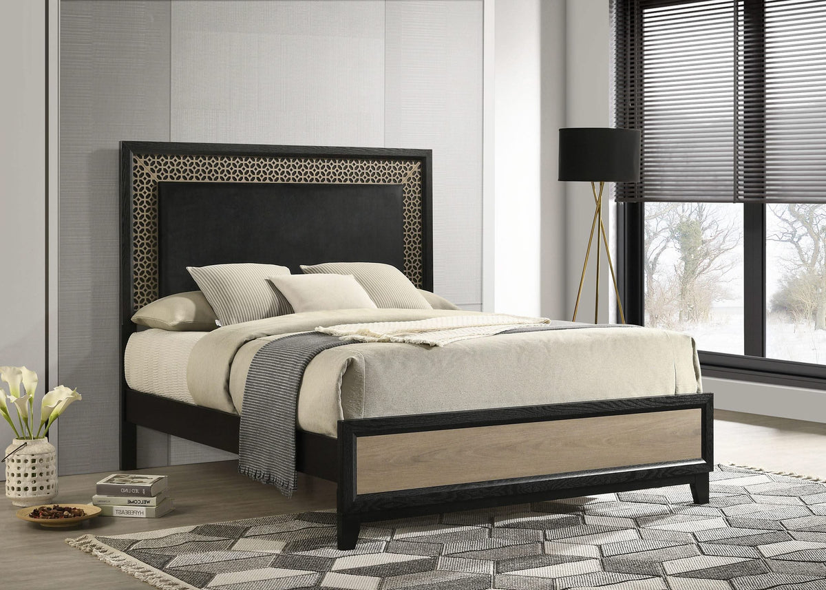 Cama Queen con paneles de madera Valencia, color negro