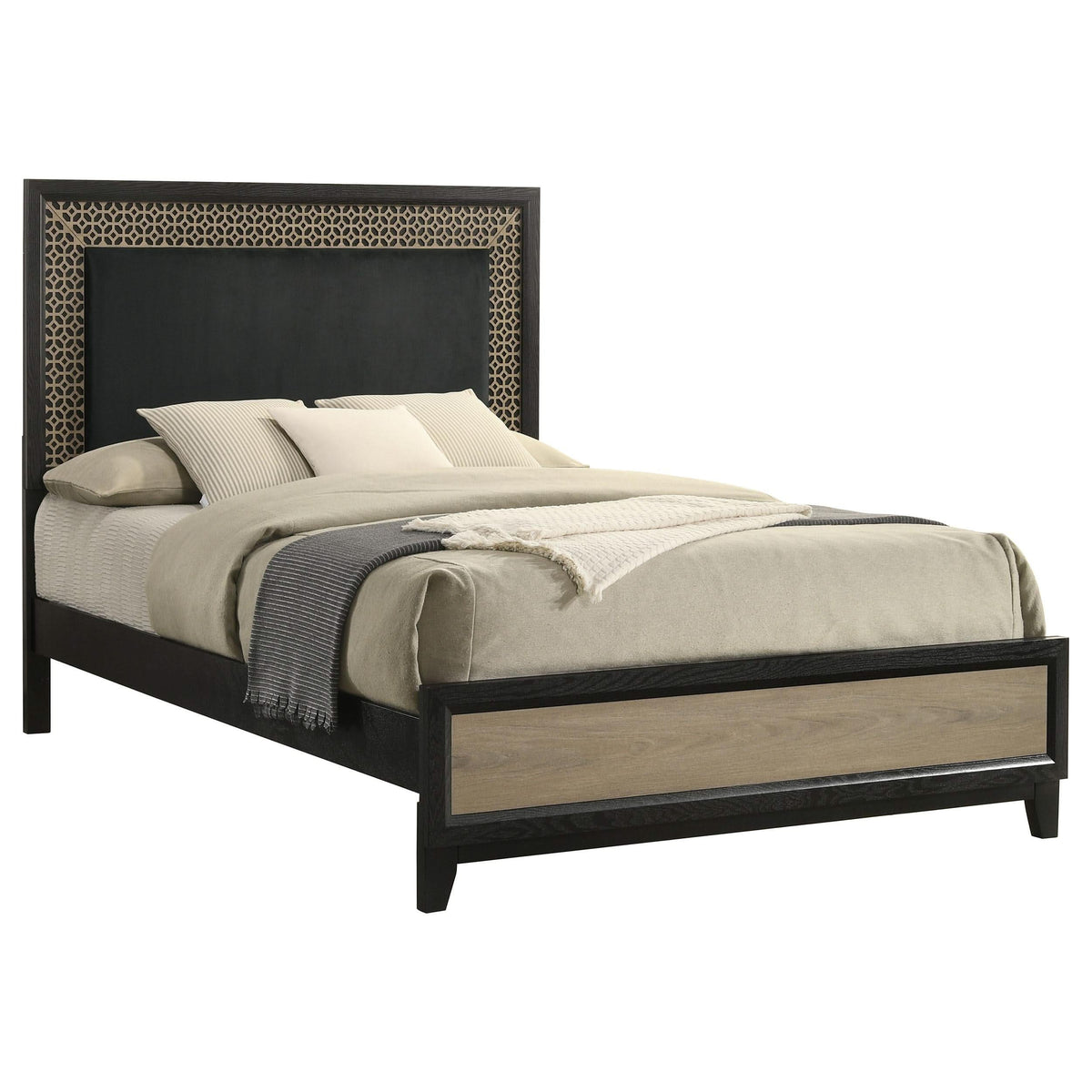 Cama Queen con paneles de madera Valencia, color negro