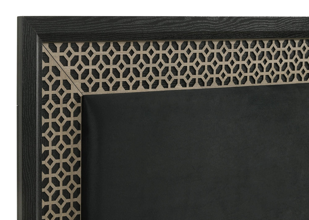 Cama Queen con paneles de madera Valencia, color negro
