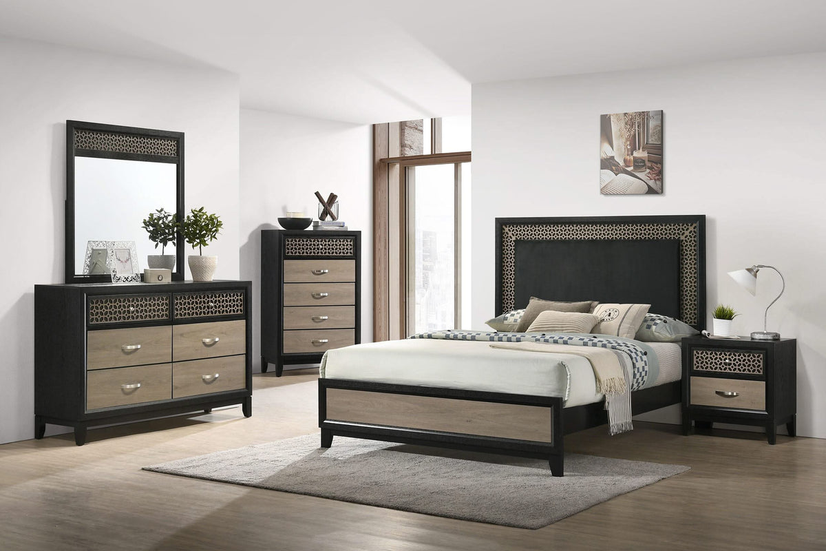 Cama Queen con paneles de madera Valencia, color negro