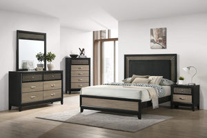 Cama Queen con paneles de madera Valencia, color negro