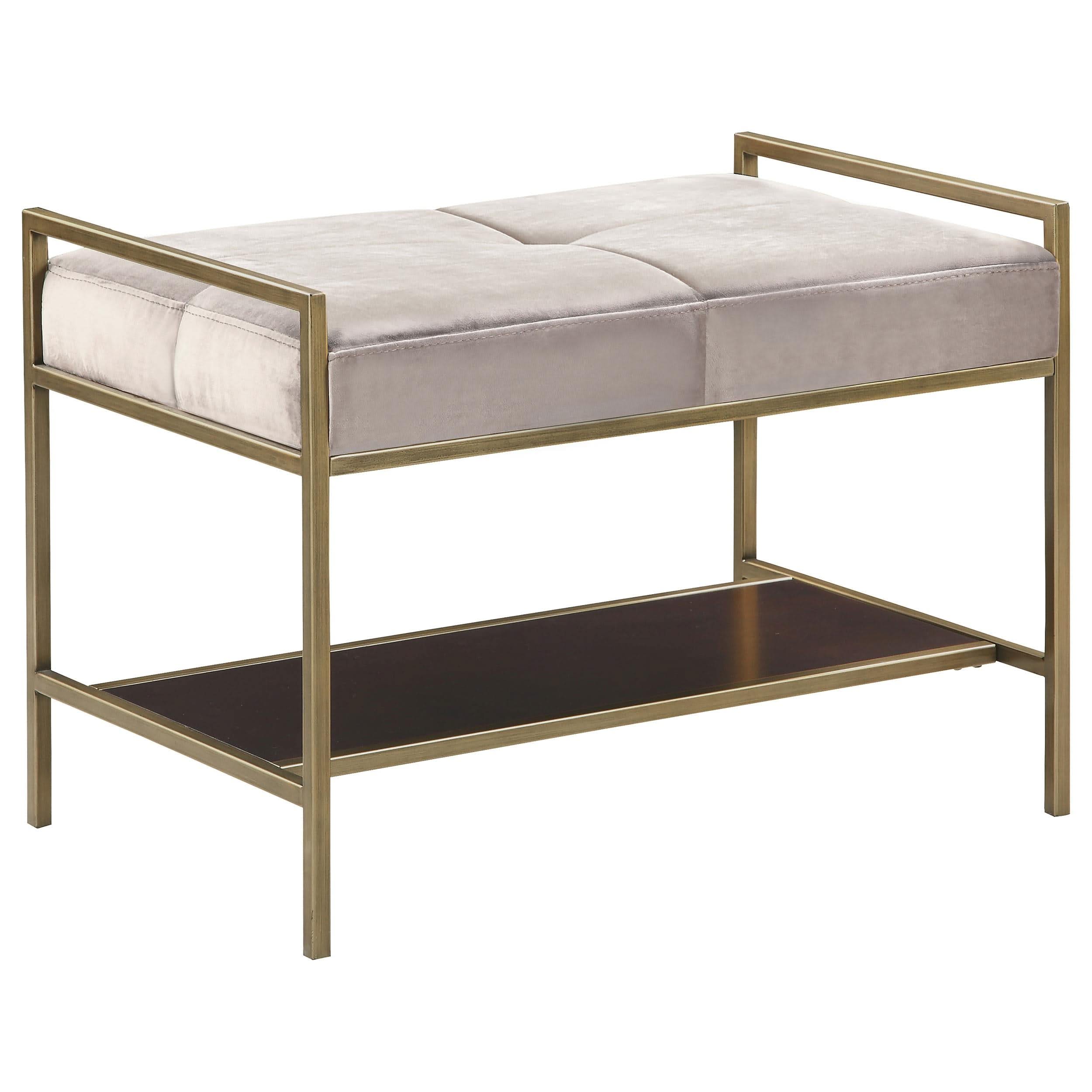 Maria Velvet Upholstered Bench with Shelf Grey and Gold