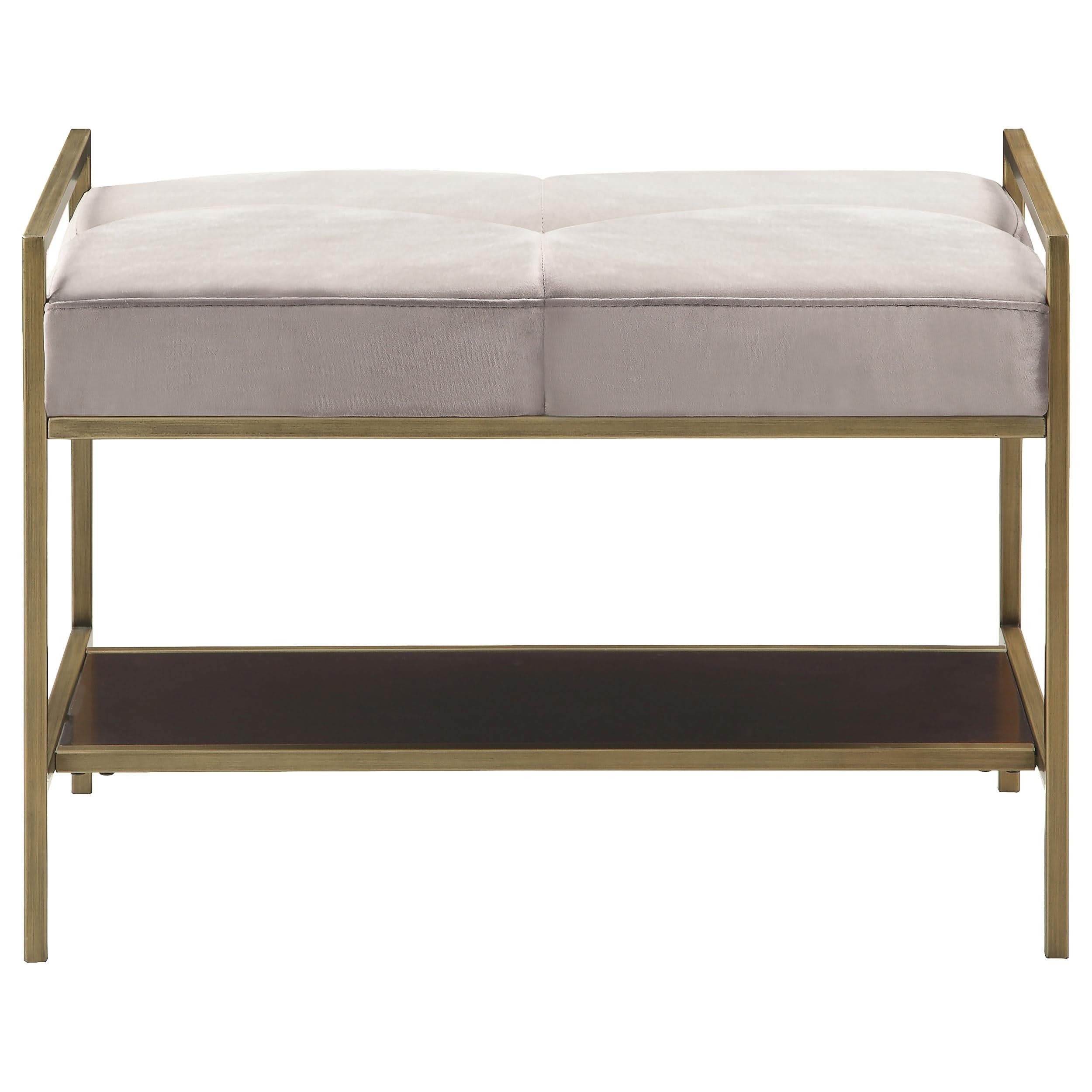 Maria Velvet Upholstered Bench with Shelf Grey and Gold