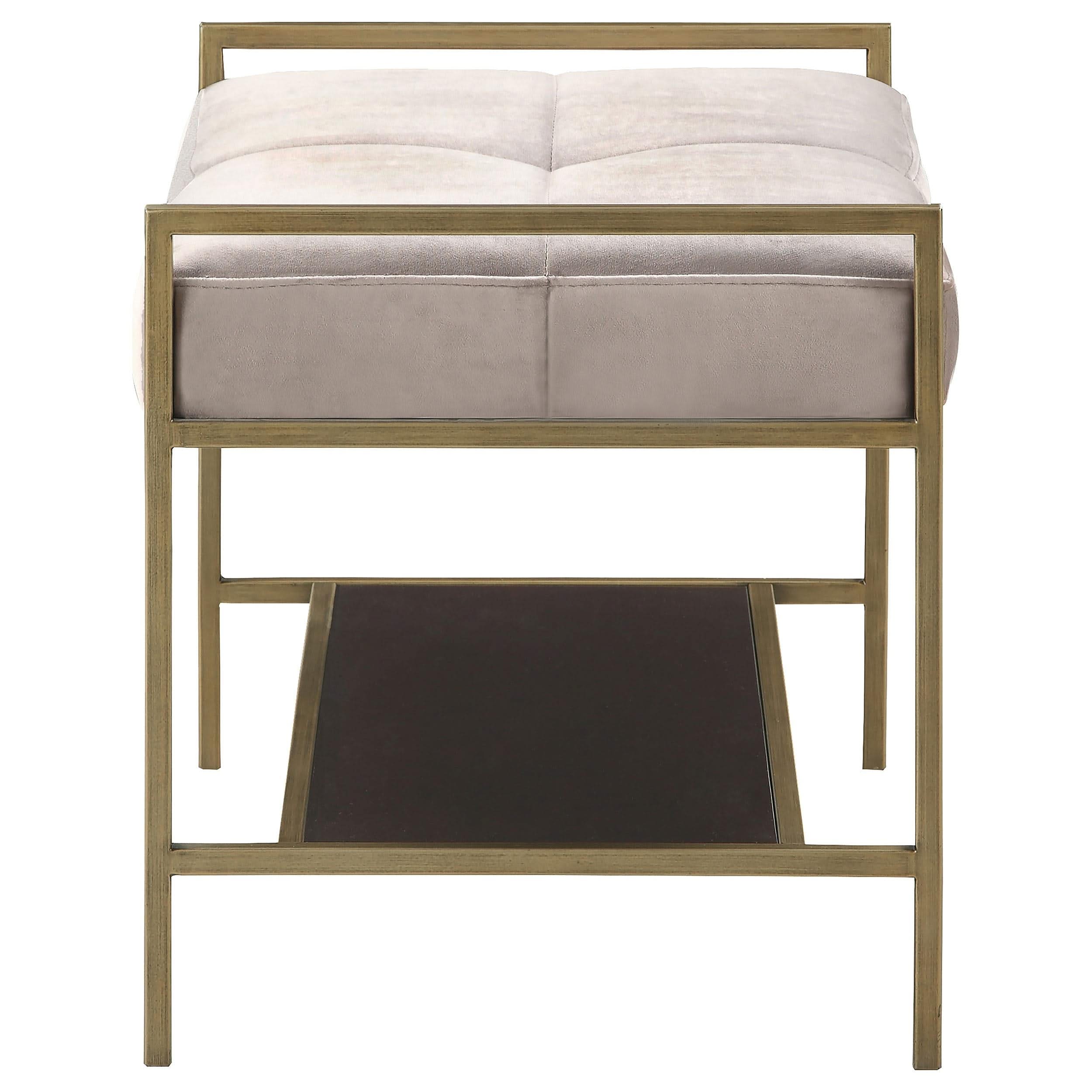 Maria Velvet Upholstered Bench with Shelf Grey and Gold