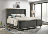 Cama Queen con respaldo de alas tapizada Alderwood, color gris francés