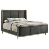 Cama Queen con respaldo de alas tapizada Alderwood, color gris francés