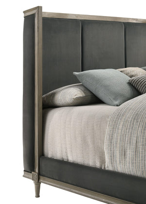 Cama Queen con respaldo de alas tapizada Alderwood, color gris francés
