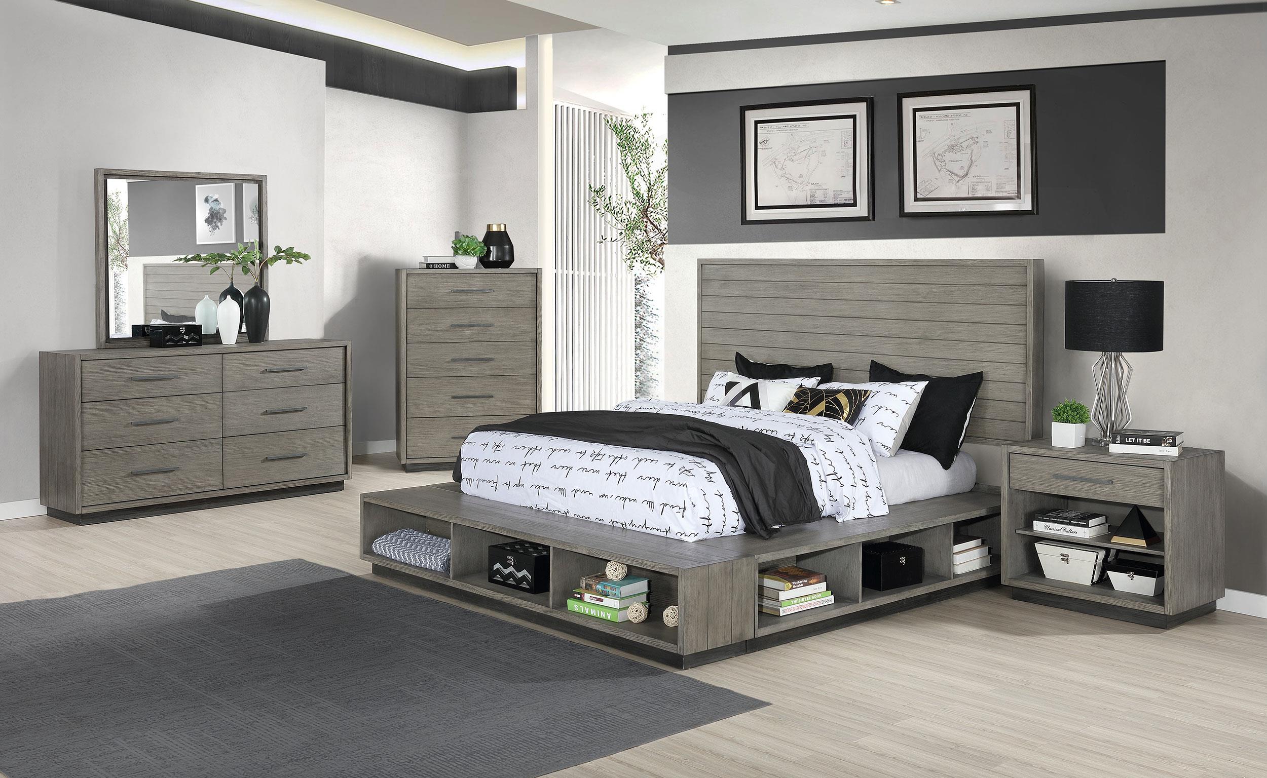 Derbyshire Wood Queen Storage Panel Bed Grey Oak