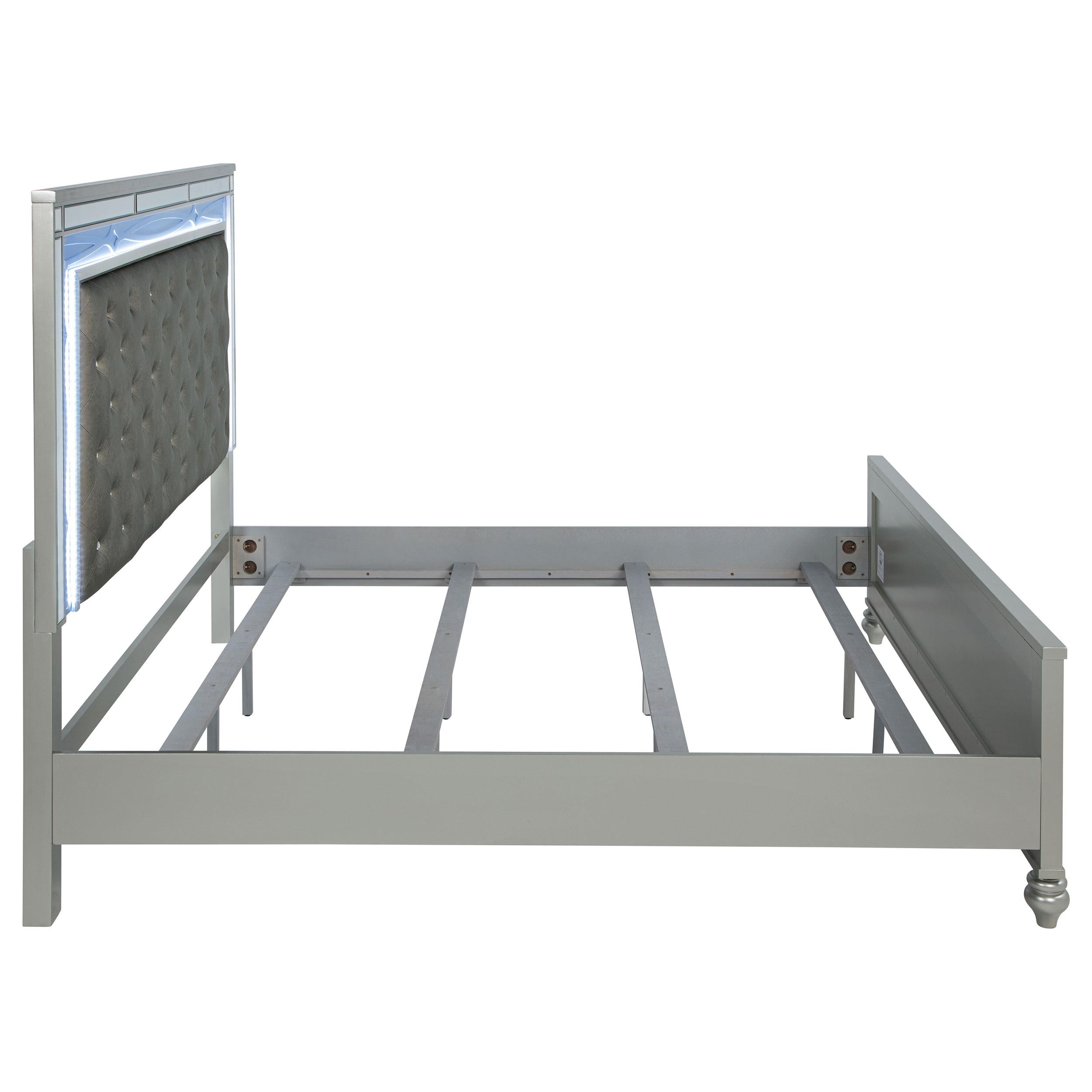 Gunnison Wood Eastern King LED Panel Bed Silver Metallic