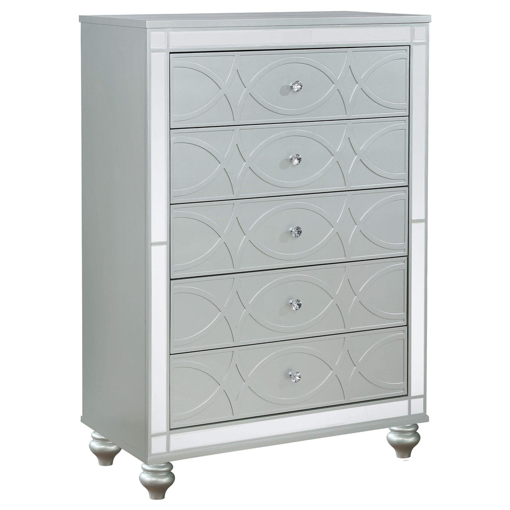 Juego de dormitorio Gunnison California King de 5 piezas, color plateado metalizado
