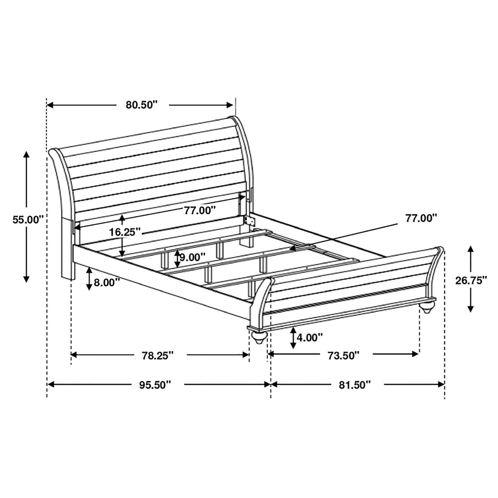 Cama estilo trineo Stillwood Wood Eastern King, estilo vintage, lino