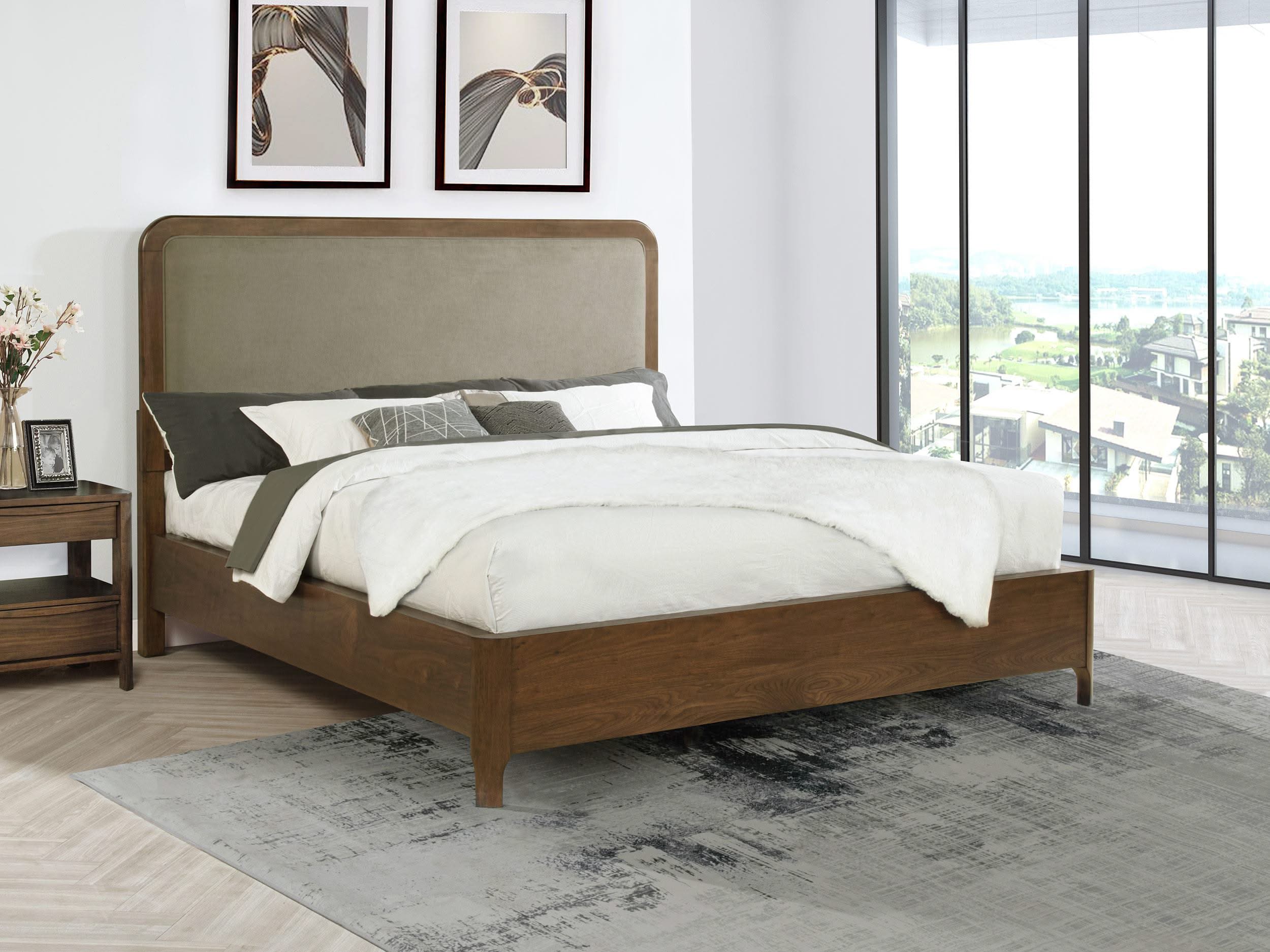 Cama California King tapizada de 57 pulgadas Maderia en nogal