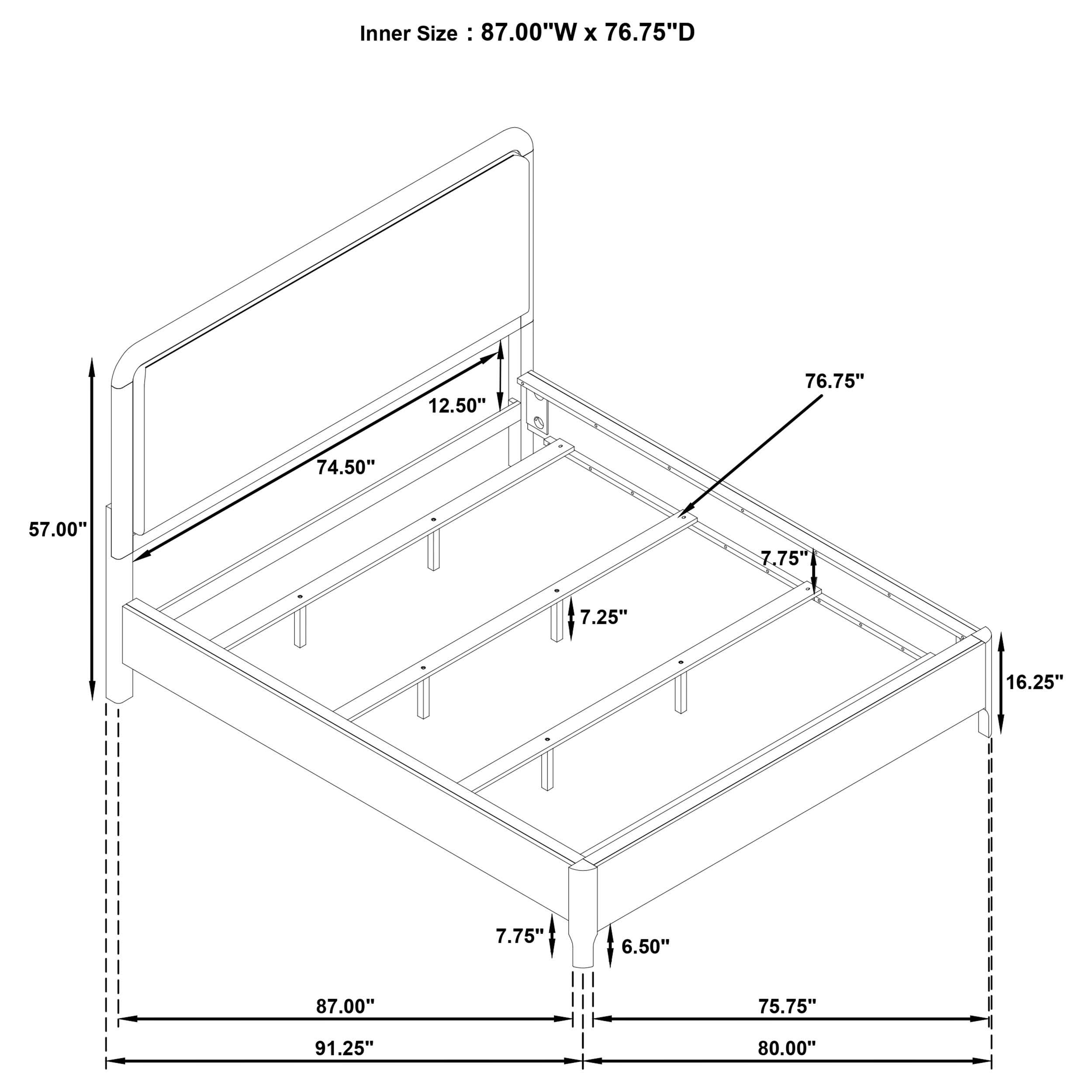 Cama California King tapizada de 57 pulgadas Maderia en nogal