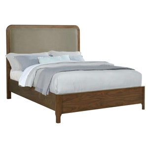 Cama Queen tapizada Maderia de 57 pulgadas con paneles en nogal