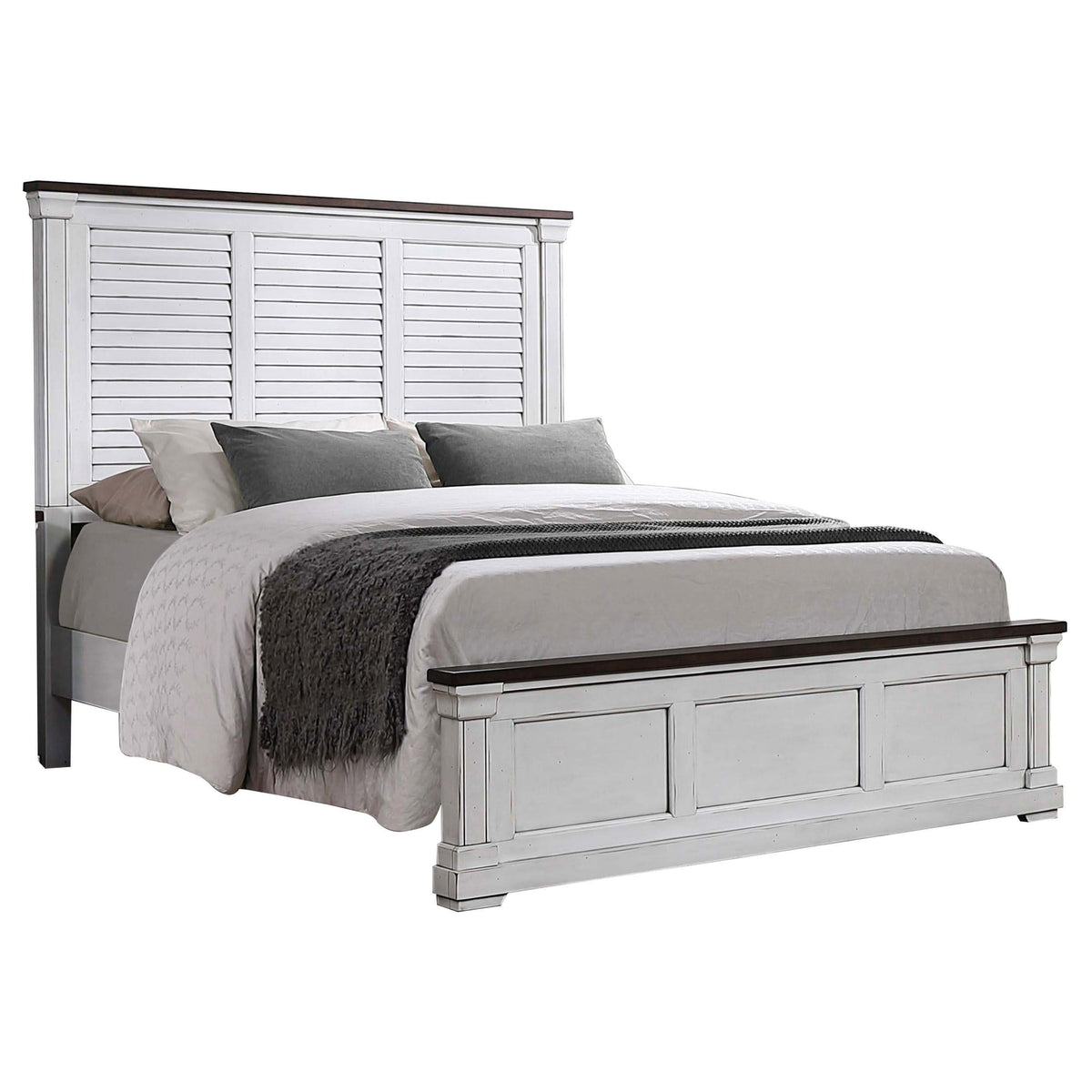 Juego de dormitorio Hillcrest Eastern King de 4 piezas en blanco desgastado