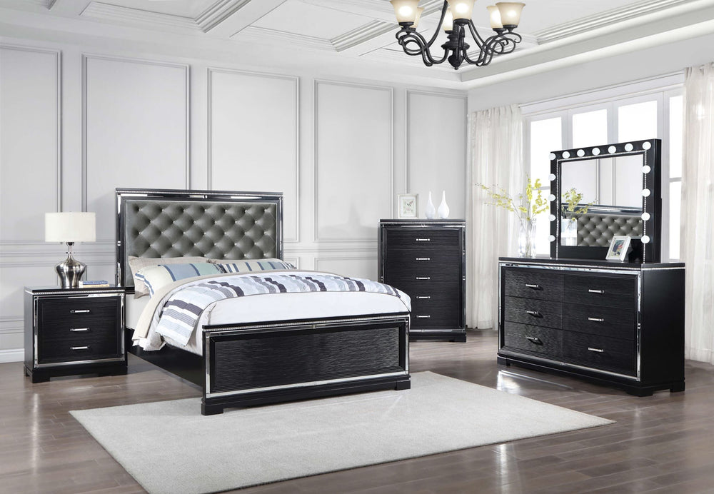 Cama Queen con paneles de madera Cappola, color negro