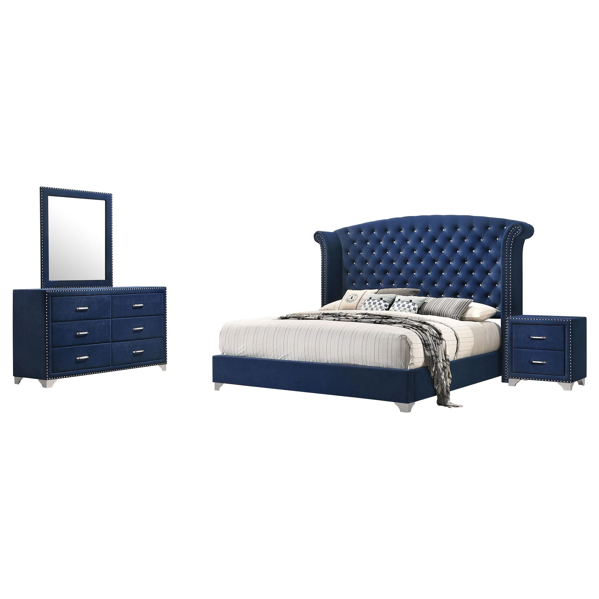 Juego de dormitorio Melody de 4 piezas, tamaño Queen, azul Pacífico