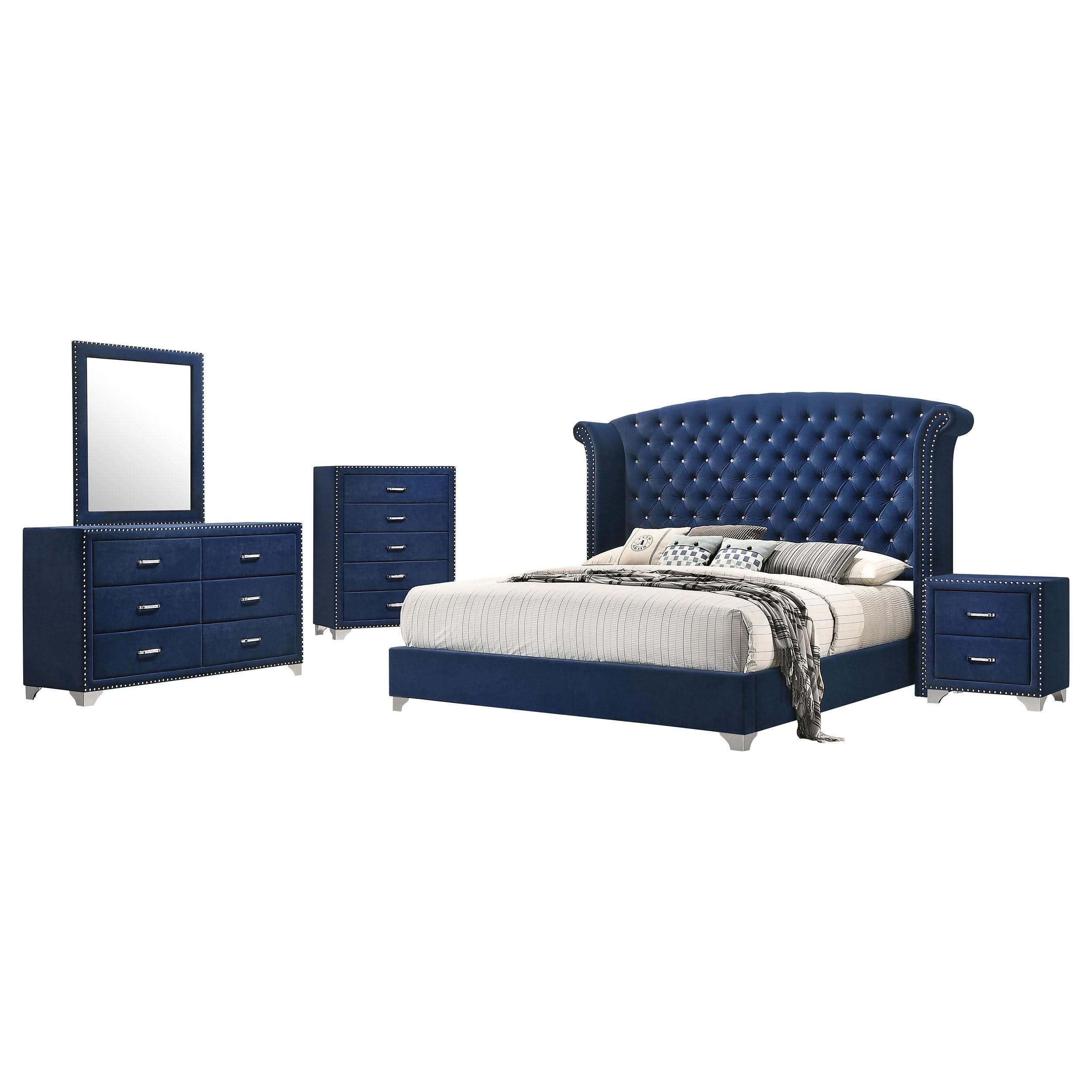 Juego de dormitorio Melody de 5 piezas tamaño Queen en azul Pacífico