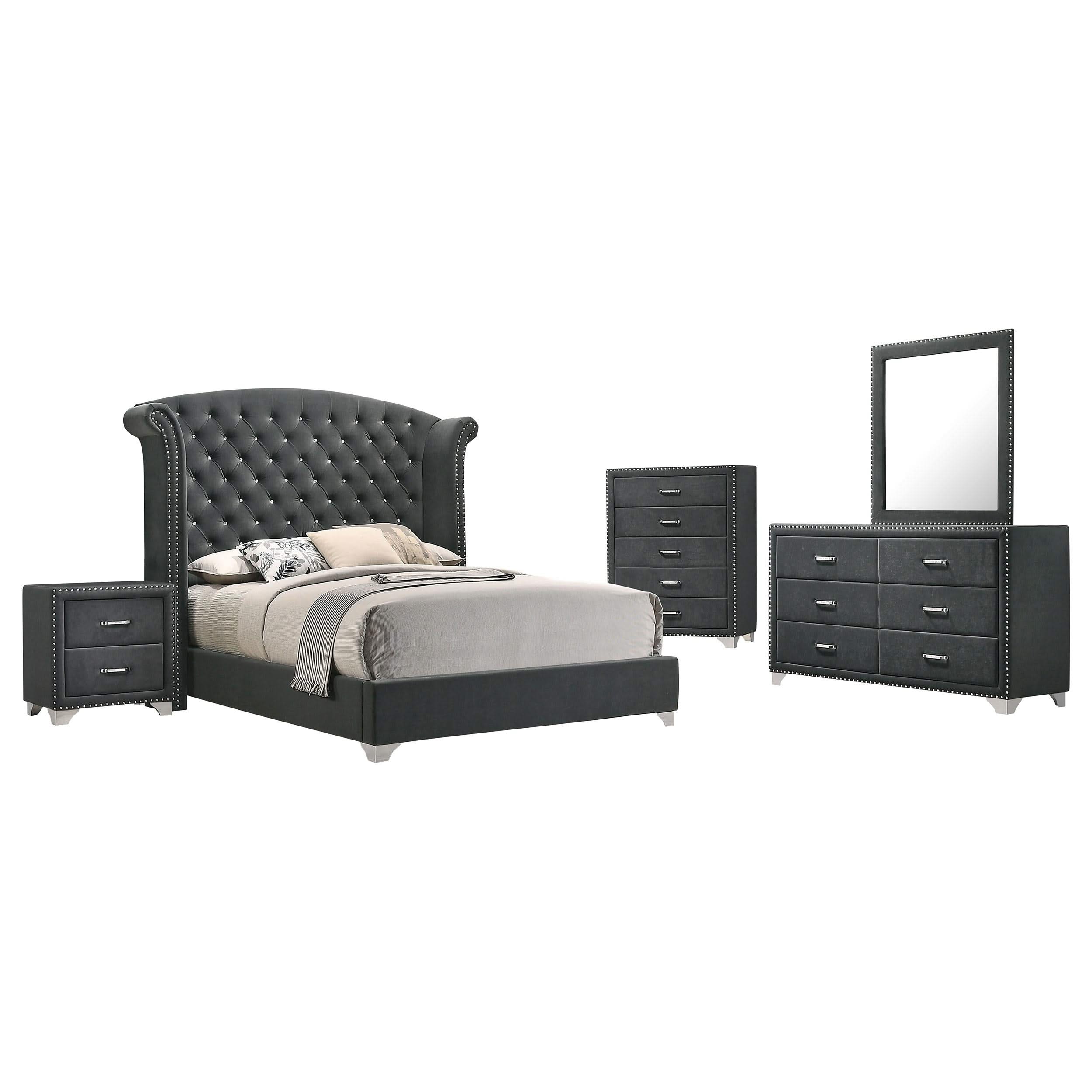Juego de dormitorio Melody de 5 piezas California King en gris