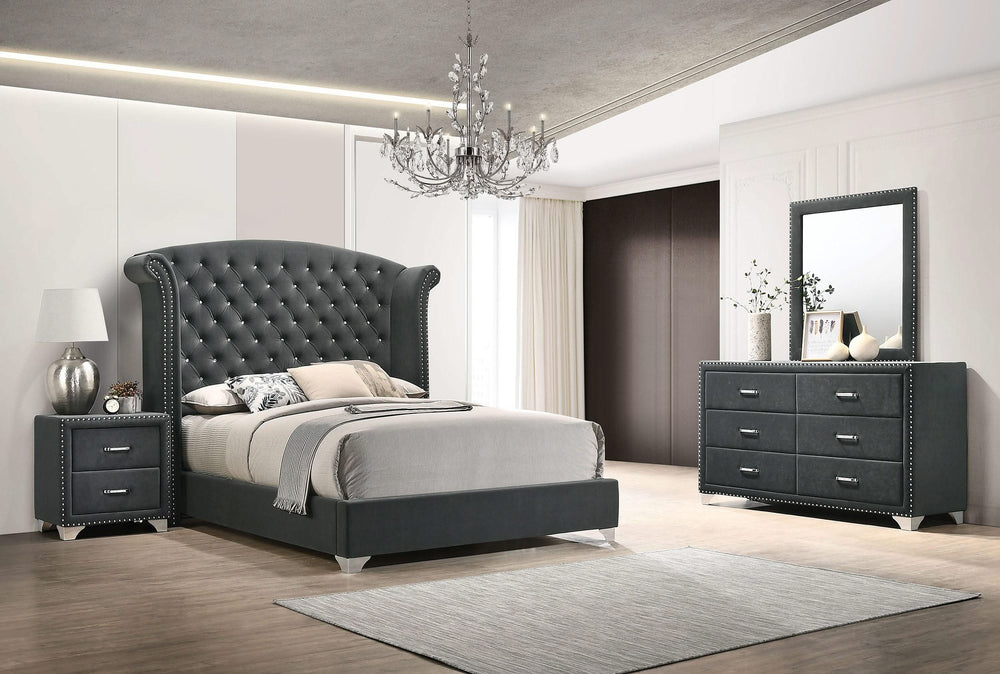 Juego de dormitorio Melody de 4 piezas, tamaño Queen, gris