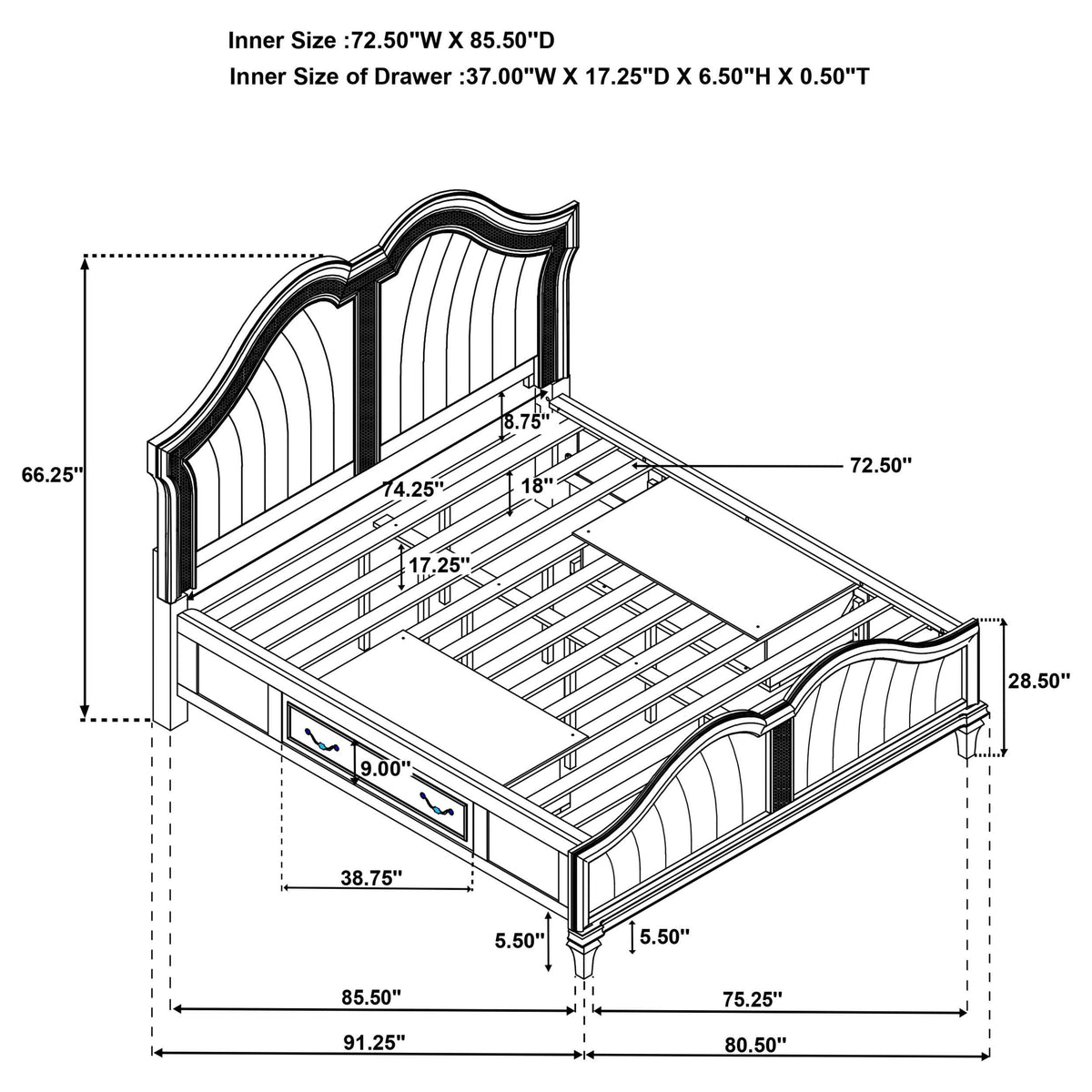 Juego de dormitorio Evangeline California King de 4 piezas en roble plateado