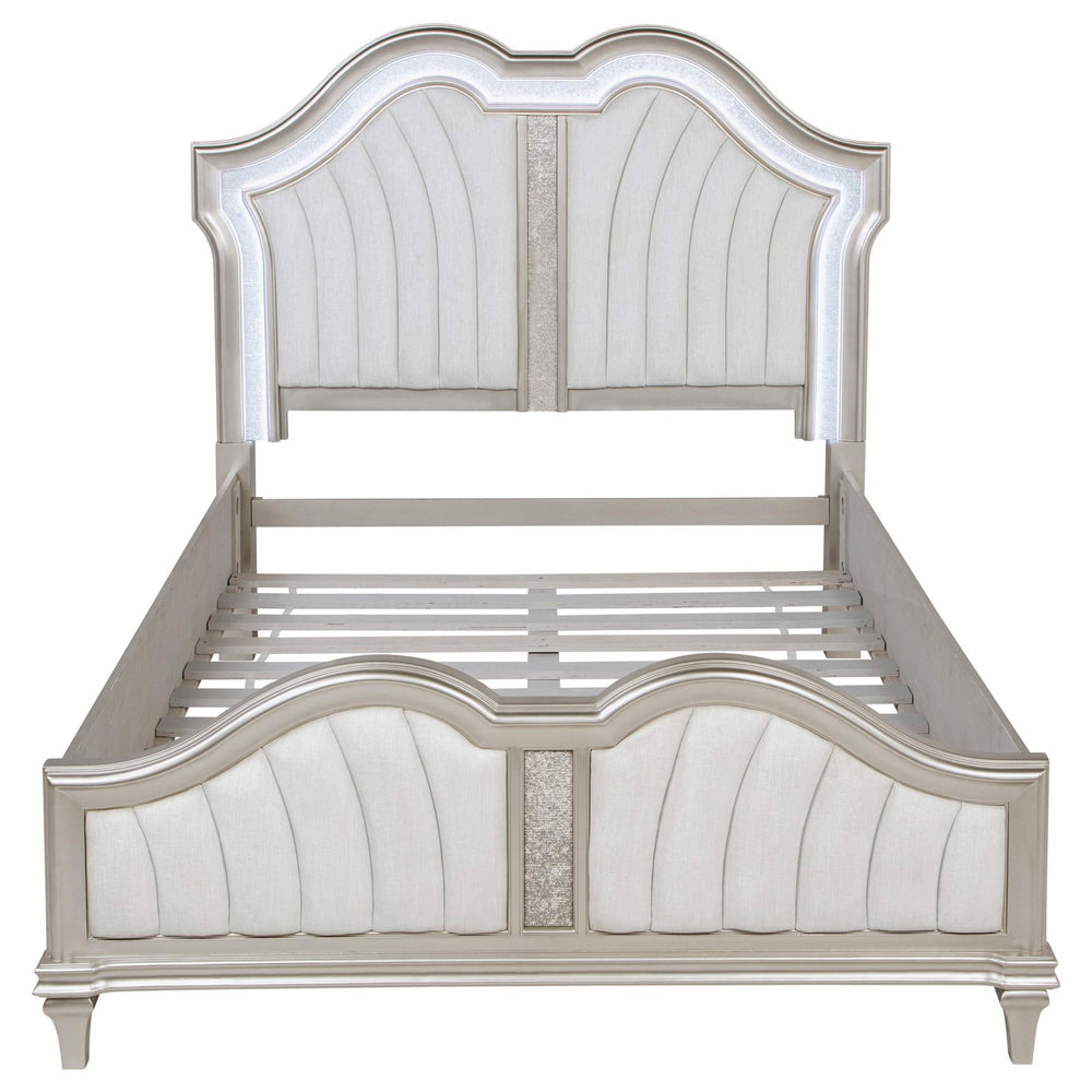 Cama Queen con paneles LED Evangeline Wood de roble plateado