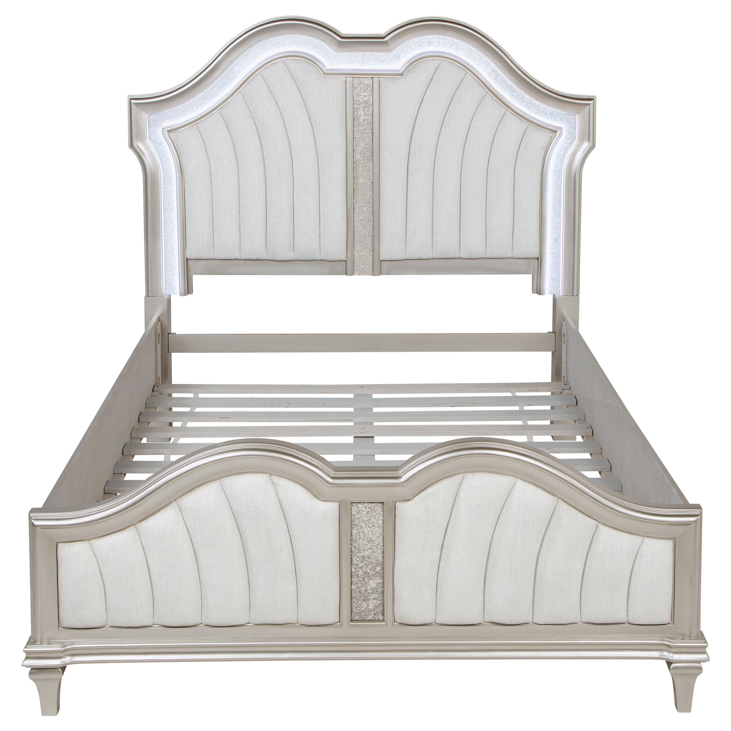 Evangeline Wood Queen LED Panel Bed Silver Oak
