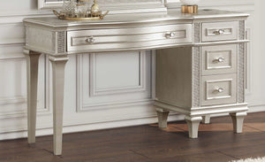 Tocador Evangeline de 4 cajones, mesa de maquillaje de roble plateado
