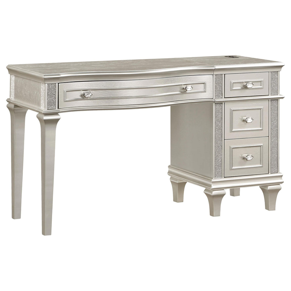 Tocador Evangeline de 4 cajones, mesa de maquillaje de roble plateado