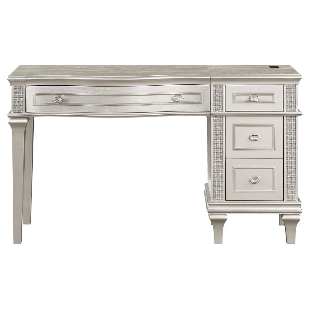 Tocador Evangeline de 4 cajones, mesa de maquillaje de roble plateado