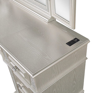 Tocador Evangeline de 4 cajones, mesa de maquillaje de roble plateado