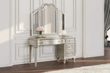 Tocador Evangeline de 4 cajones, mesa de maquillaje de roble plateado
