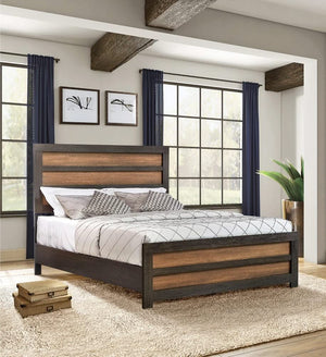 Cama Queen Dewcrest con paneles en tonos caramelo y regaliz