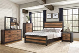 Cama Queen Dewcrest con paneles en tonos caramelo y regaliz