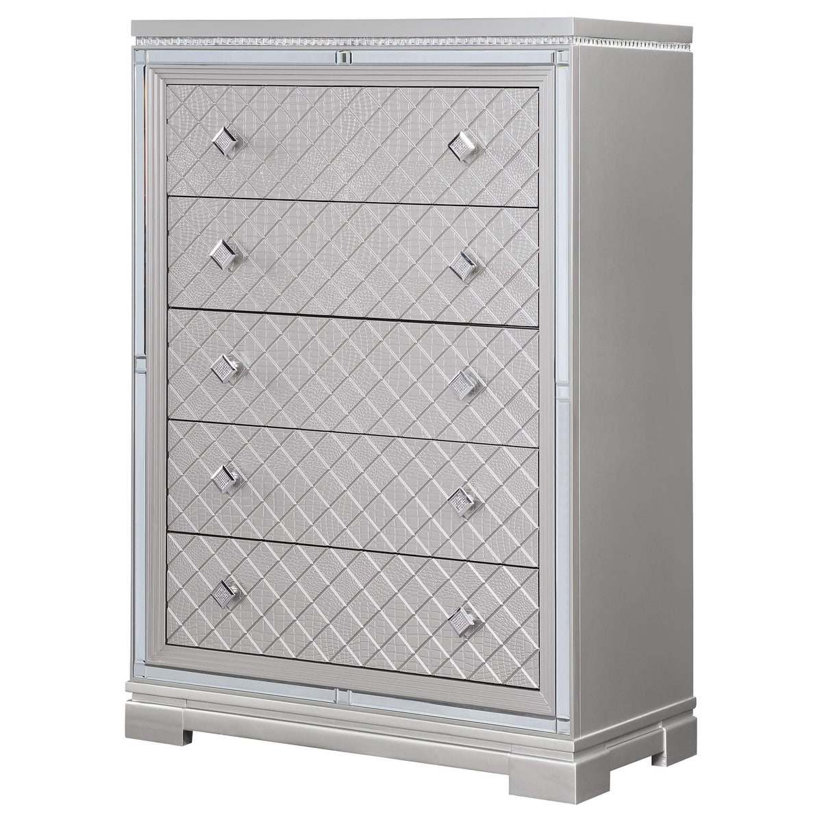 Cómoda de dormitorio Eleanor de 5 cajones en color Mercury metálico