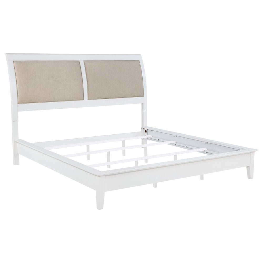 Cama Bexhill tapizada de 56 pulgadas con paneles en color blanco