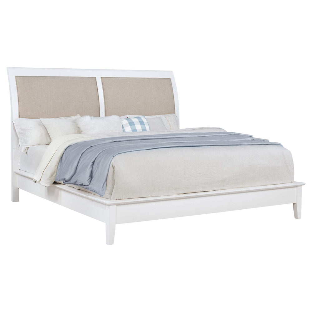 Cama Bexhill tapizada de 56 pulgadas con paneles en color blanco