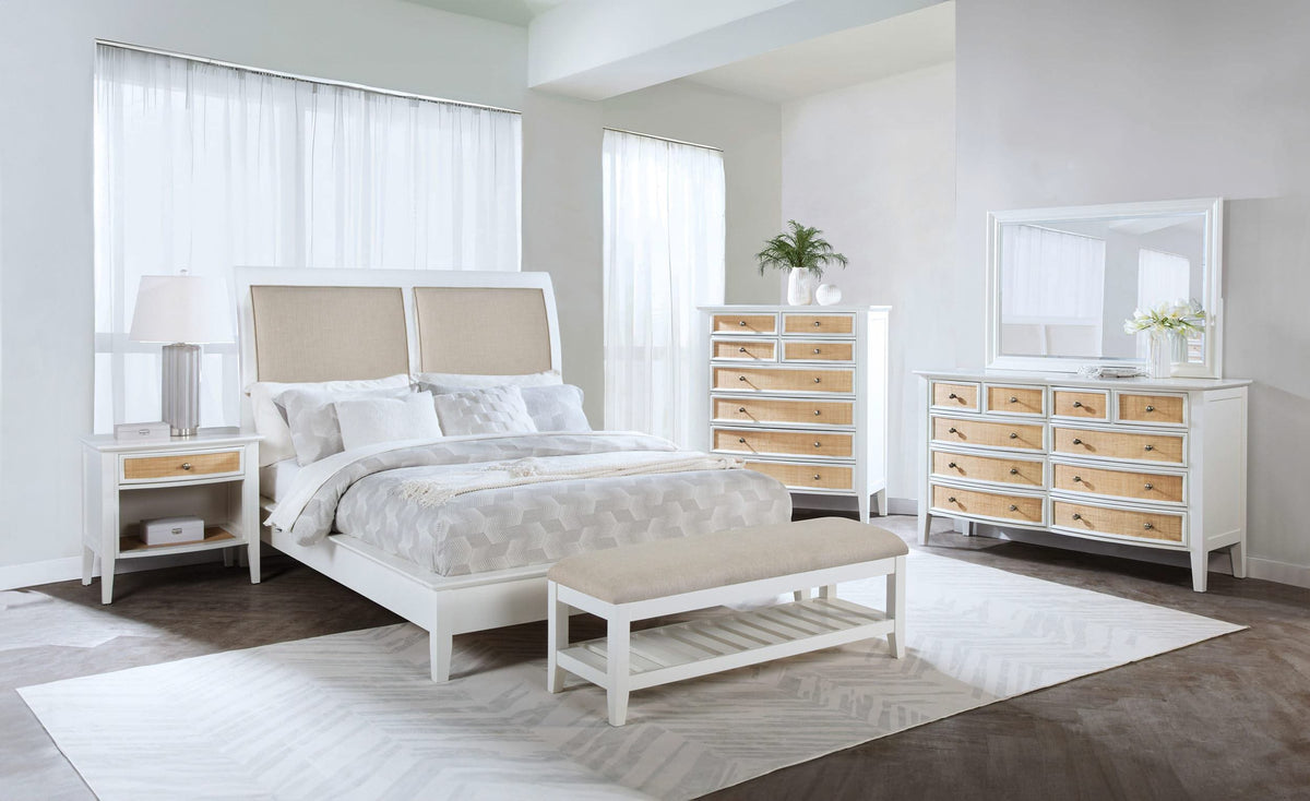 Cama Queen Bexhill de 56 pulgadas con paneles tapizados, color blanco