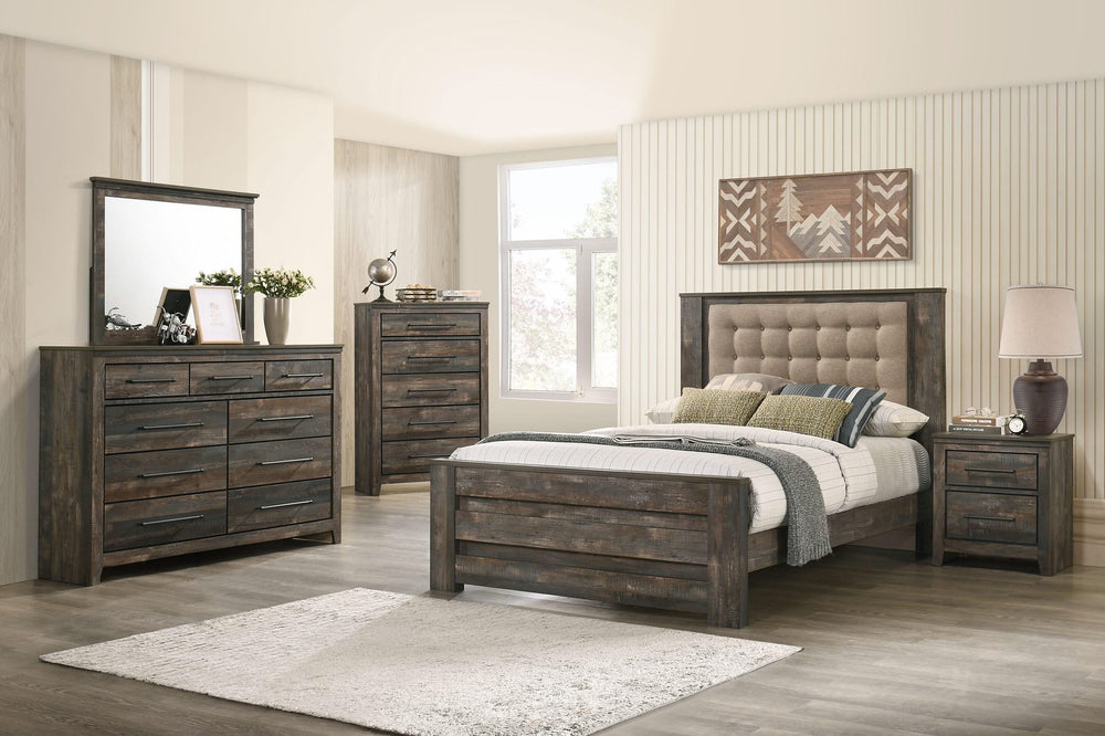 Juego de dormitorio Ridgedale Eastern King de 5 piezas en marrón oscuro desgastado y café con leche