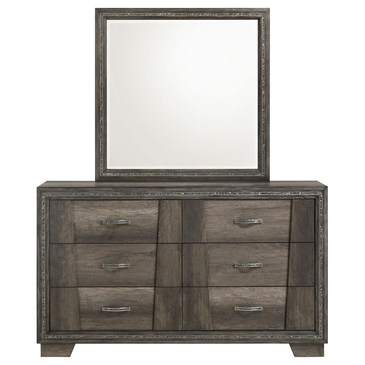 Cómoda Janine de 6 cajones con espejo gris