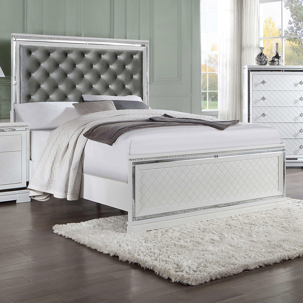 Cama Queen Eleanor Wood con paneles blancos